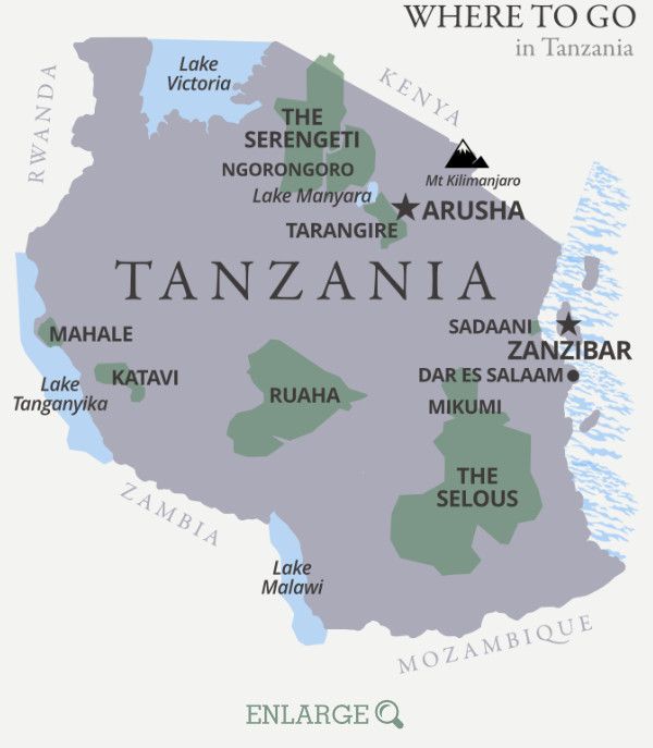 Where to go in Tanzania map